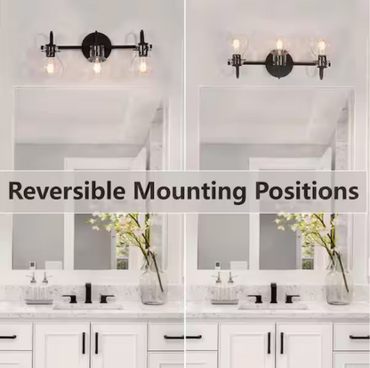 LNC Modern 22 in. 3-Light Black Bathroom Vanity Light with Clear Glass Globe Shades Classic Wall Sconce for Damp Location
