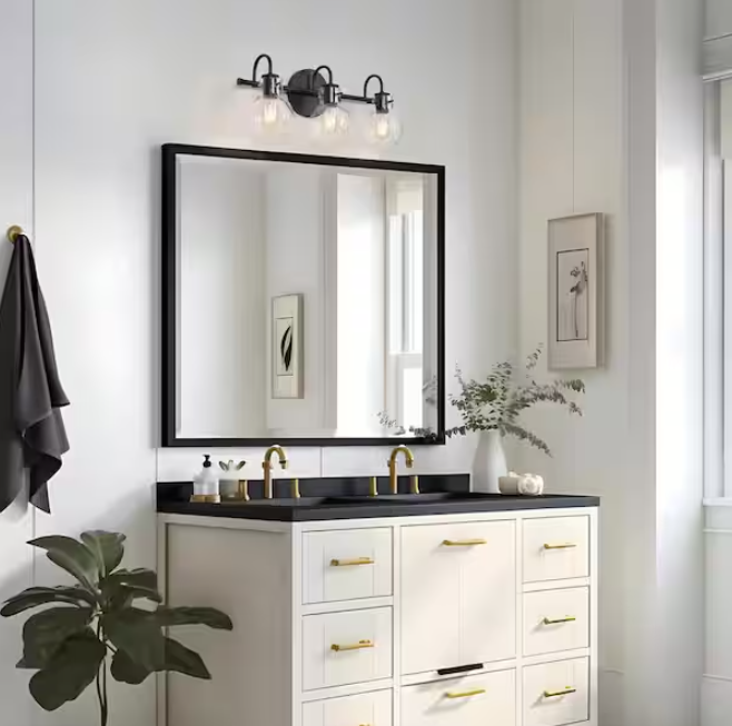 LNC Modern 22 in. 3-Light Black Bathroom Vanity Light with Clear Glass Globe Shades Classic Wall Sconce for Damp Location