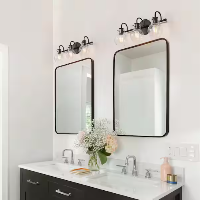 LNC Modern 22 in. 3-Light Black Bathroom Vanity Light with Clear Glass Globe Shades Classic Wall Sconce for Damp Location