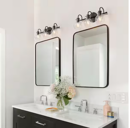 LNC Modern 22 in. 3-Light Black Bathroom Vanity Light with Clear Glass Globe Shades Classic Wall Sconce for Damp Location