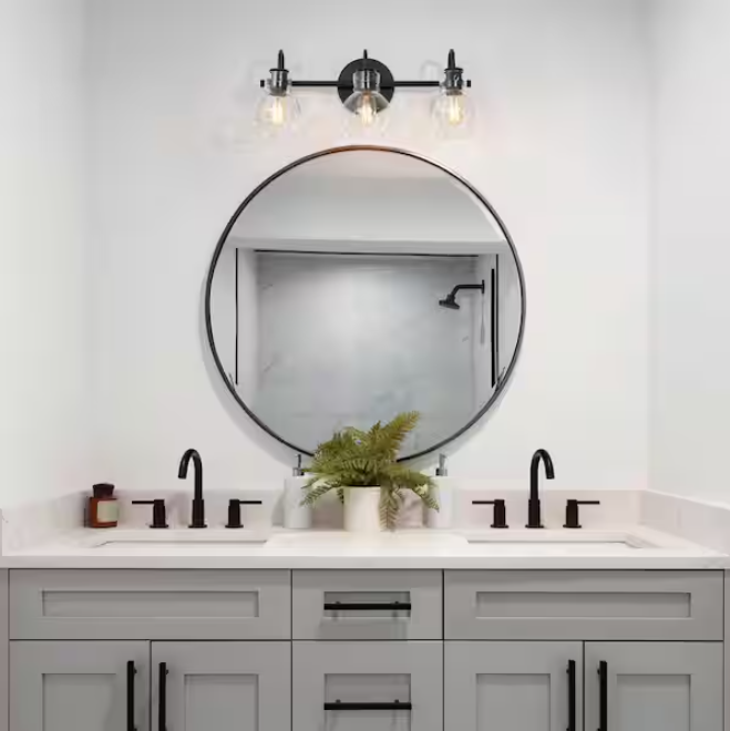 LNC Modern 22 in. 3-Light Black Bathroom Vanity Light with Clear Glass Globe Shades Classic Wall Sconce for Damp Location