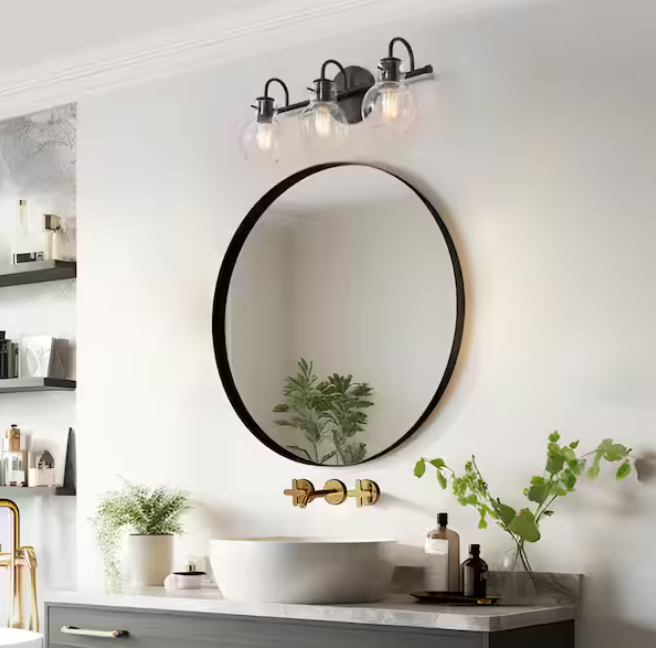 LNC Modern 22 in. 3-Light Black Bathroom Vanity Light with Clear Glass Globe Shades Classic Wall Sconce for Damp Location