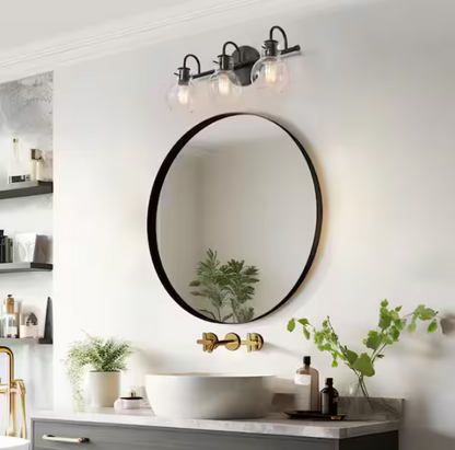 LNC Modern 22 in. 3-Light Black Bathroom Vanity Light with Clear Glass Globe Shades Classic Wall Sconce for Damp Location