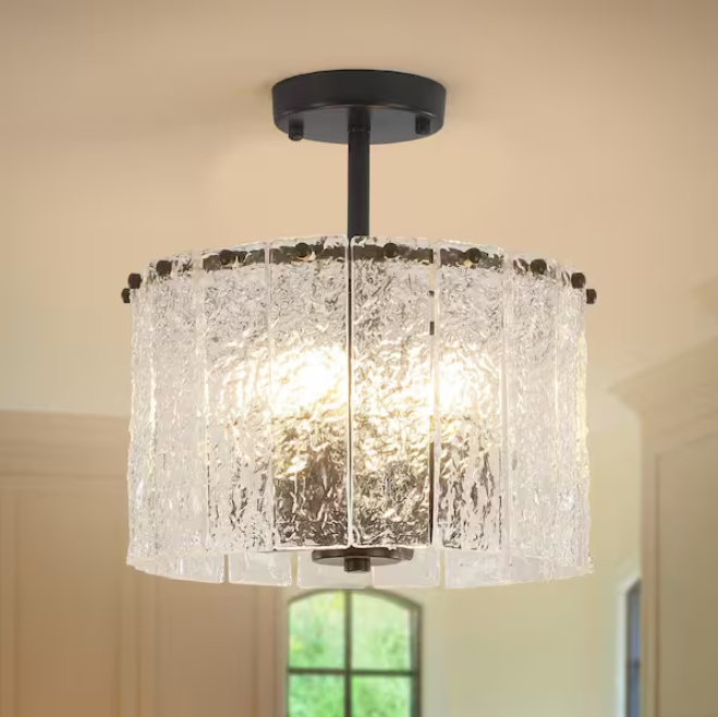 HLJYNJM 12.4 in. 4-Light Black Modern Semi-Flush Mount Light Ceiling Light Fixture with Glass Shade