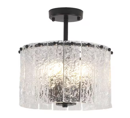 HLJYNJM 12.4 in. 4-Light Black Modern Semi-Flush Mount Light Ceiling Light Fixture with Glass Shade