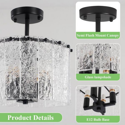 HLJYNJM 12.4 in. 4-Light Black Modern Semi-Flush Mount Light Ceiling Light Fixture with Glass Shade