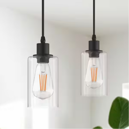 Briignite Matte Black Rustic Industrial 60-Watt 1-Light Mini Pendant Light with Glass Shade (2-Pack)