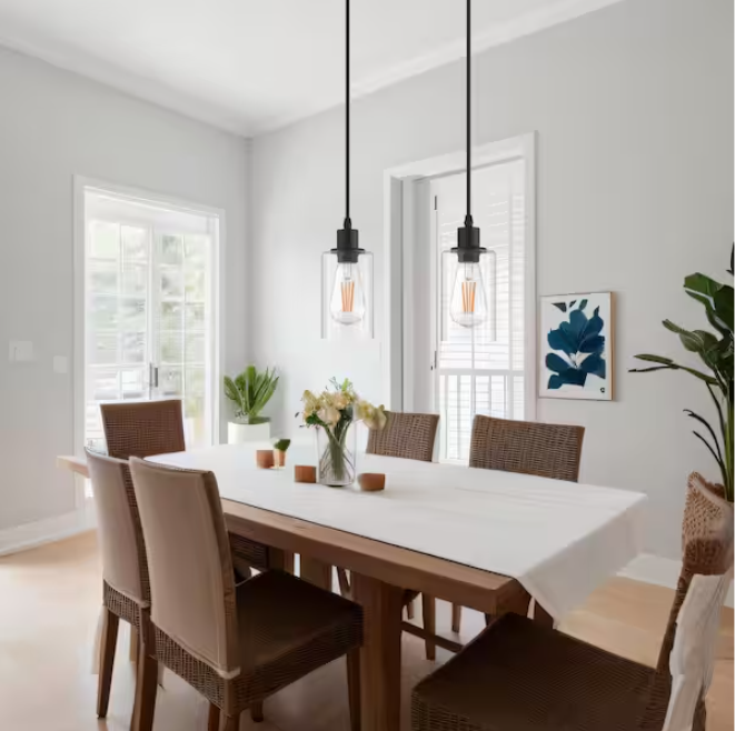 Briignite Matte Black Rustic Industrial 60-Watt 1-Light Mini Pendant Light with Glass Shade (2-Pack)