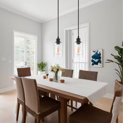 Briignite Matte Black Rustic Industrial 60-Watt 1-Light Mini Pendant Light with Glass Shade (2-Pack)