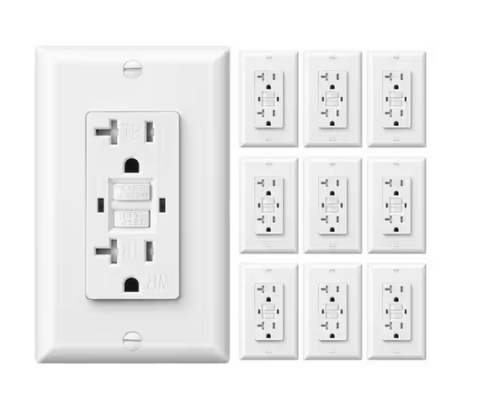 DEWENWILS 20 Amp 125-Volt Self-Test Tamper Resistant/Weather Resistant GFCI Outlet with LED Indicator, White (10-Pack)