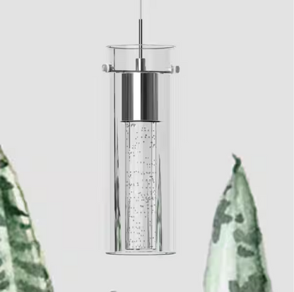 Uixe 8.5-Watt Integrated LED Chrome Pendant with Crystal Bubble Glass Shade