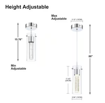 Uixe 8.5-Watt Integrated LED Chrome Pendant with Crystal Bubble Glass Shade