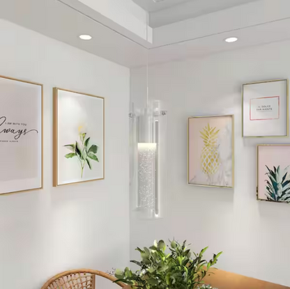 Uixe 8.5-Watt Integrated LED Chrome Pendant with Crystal Bubble Glass Shade
