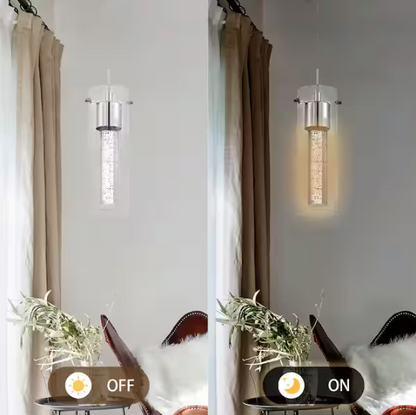 Uixe 8.5-Watt Integrated LED Chrome Pendant with Crystal Bubble Glass Shade