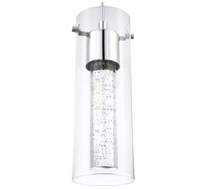 Uixe 8.5-Watt Integrated LED Chrome Pendant with Crystal Bubble Glass Shade