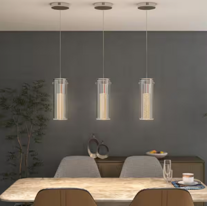 Uixe 8.5-Watt Integrated LED Chrome Pendant with Crystal Bubble Glass Shade