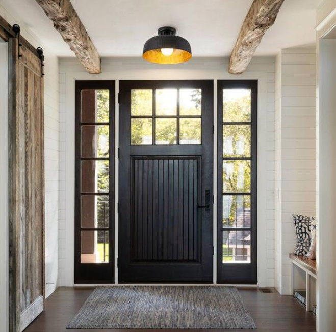 EDISLIVE Nathan 12.2 in. 1-Light Black Farmhouse Semi Flush Mount Ceiling Light with Hammer Finish
