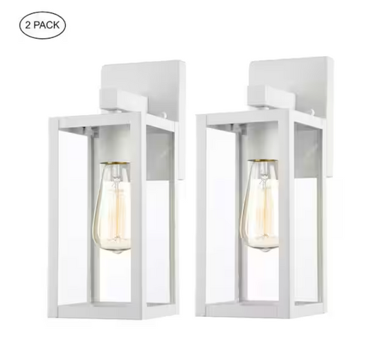 Hukoro Martin 13 in. 1-Light White Hardwired Outdoor Wall Lantern Sconce (2-Pack)