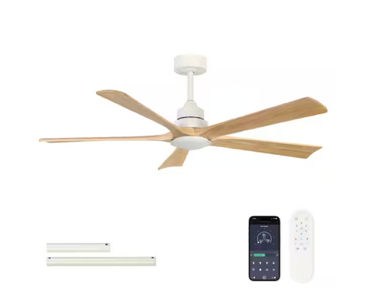 TOZING 52 in. LED Indoor Modern Matte Wood Dimmable Low Profile Ceiling Fan Light with Remote Reversible Blades Included