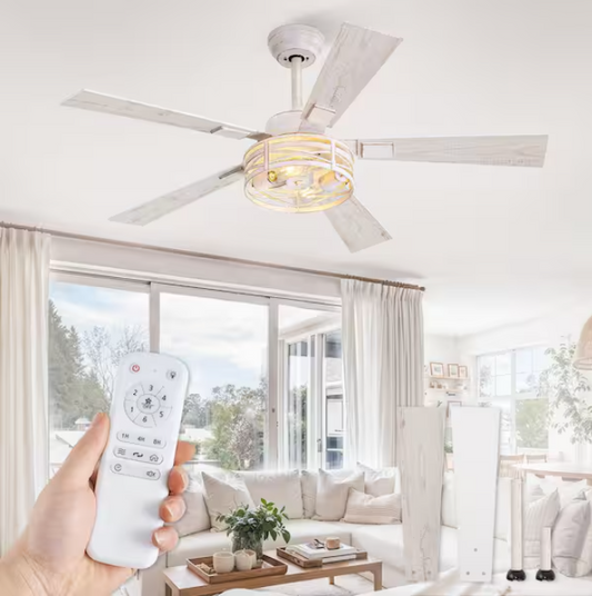HINNIXY 48 in. Indoor White Gold Dual Finish 5 Blades 6-Speed Downrod Mount Ceiling Fan with Lights and Remote Control Included