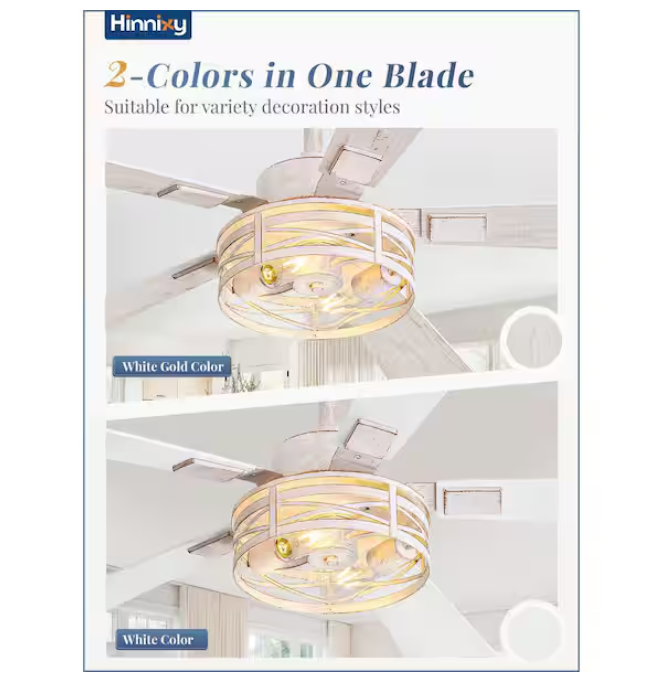 HINNIXY 48 in. Indoor White Gold Dual Finish 5 Blades 6-Speed Downrod Mount Ceiling Fan with Lights and Remote Control Included