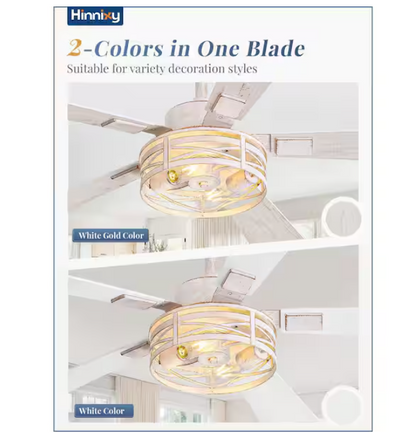 HINNIXY 48 in. Indoor White Gold Dual Finish 5 Blades 6-Speed Downrod Mount Ceiling Fan with Lights and Remote Control Included
