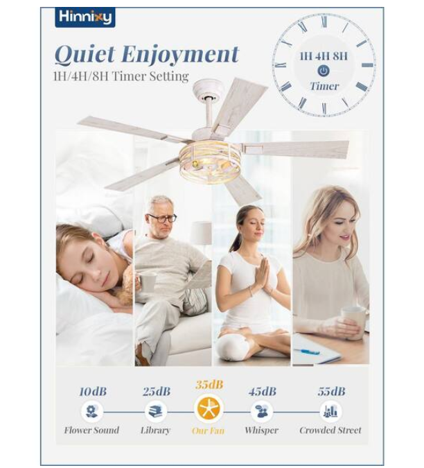 HINNIXY 48 in. Indoor White Gold Dual Finish 5 Blades 6-Speed Downrod Mount Ceiling Fan with Lights and Remote Control Included
