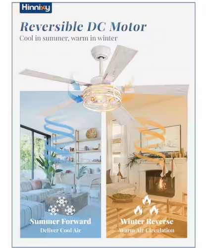HINNIXY 48 in. Indoor White Gold Dual Finish 5 Blades 6-Speed Downrod Mount Ceiling Fan with Lights and Remote Control Included