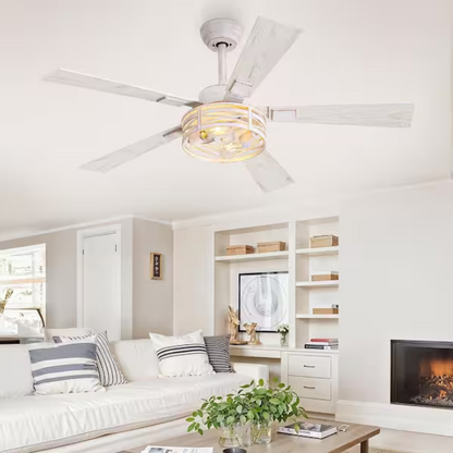 HINNIXY 48 in. Indoor White Gold Dual Finish 5 Blades 6-Speed Downrod Mount Ceiling Fan with Lights and Remote Control Included