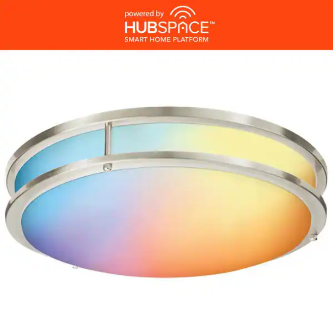 Commercial Electric Commercial Electric 16 in. Transitional Brushed Nickel Integrated LED Smart Home Flush Mount for Kitchens