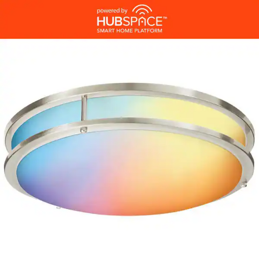 Commercial Electric Commercial Electric 16 in. Transitional Brushed Nickel Integrated LED Smart Home Flush Mount for Kitchens