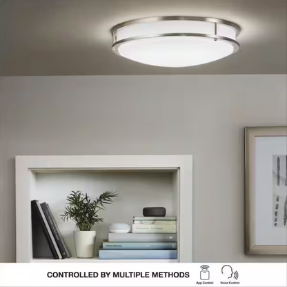 Commercial Electric Commercial Electric 16 in. Transitional Brushed Nickel Integrated LED Smart Home Flush Mount for Kitchens