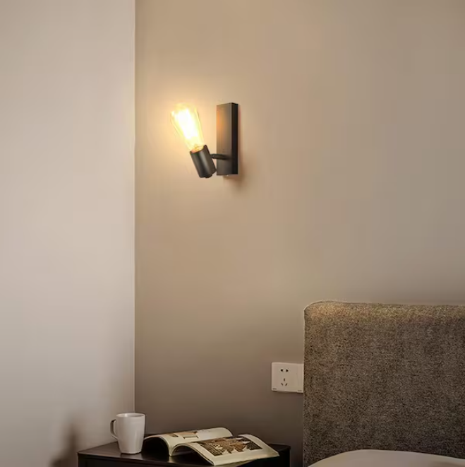YANSUN 2.76 in. 1-Light Matte Black Vintage Industrial Bulb Wall Sconce for Bathroom Stair Bedroom