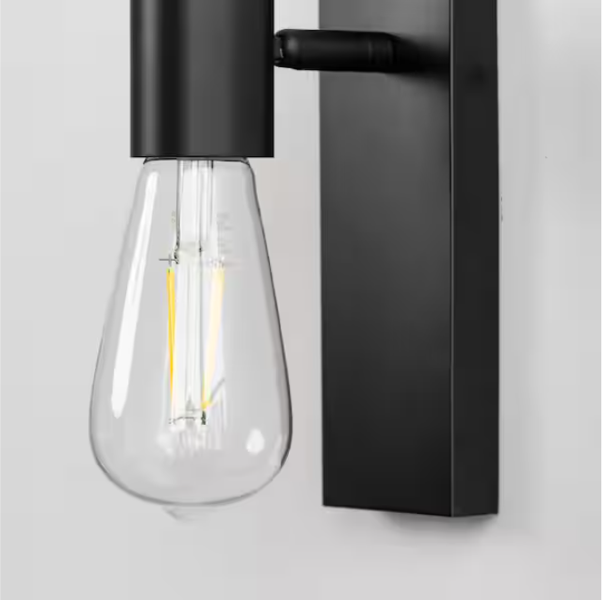 YANSUN 2.76 in. 1-Light Matte Black Vintage Industrial Bulb Wall Sconce for Bathroom Stair Bedroom