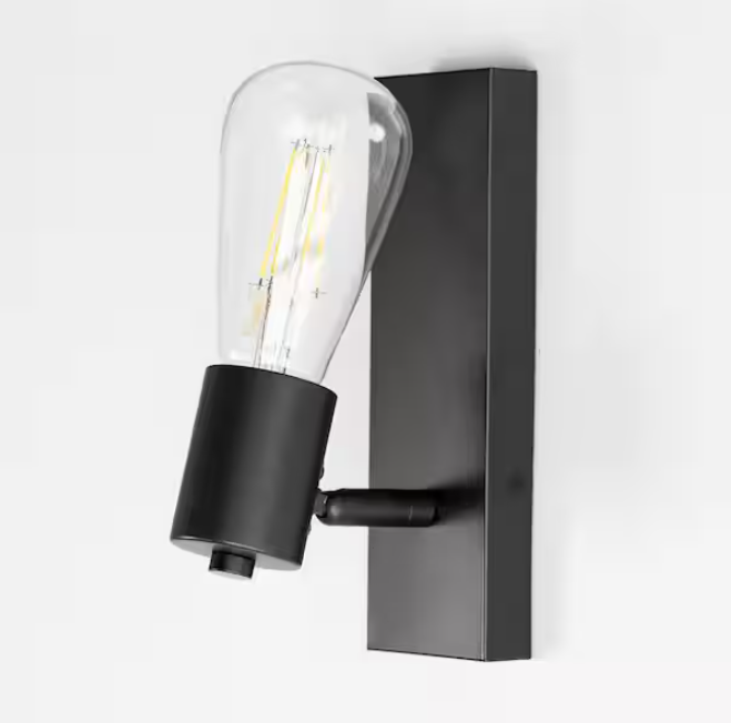 YANSUN 2.76 in. 1-Light Matte Black Vintage Industrial Bulb Wall Sconce for Bathroom Stair Bedroom