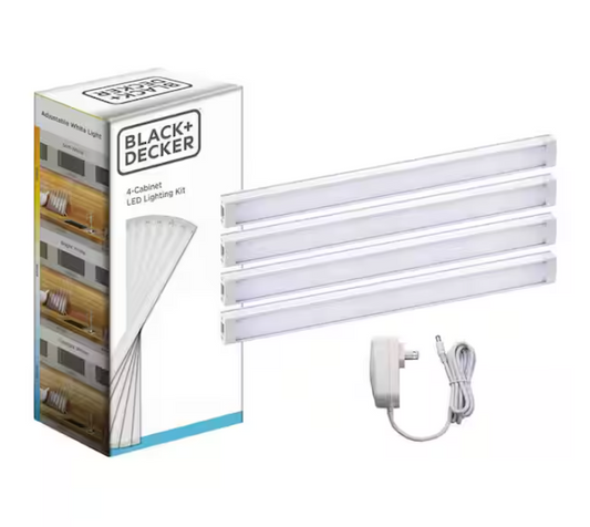 BLACK+DECKER 9 in. LED 4-Bar Tool-Free Under Cabinet Lighting Kit, Adjustable White Light