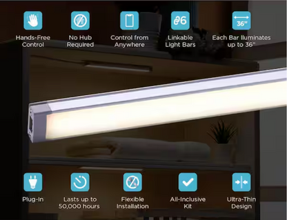 BLACK+DECKER 9 in. LED 4-Bar Tool-Free Under Cabinet Lighting Kit, Adjustable White Light