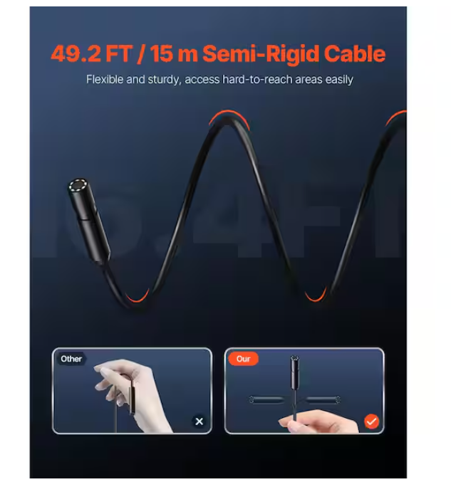 SVOPES 1920P HD Endoscope with 49.2 ft. Semi-Rigid Cable, 8 LEDs, 2X Zoom, IP67 Waterproof. Compatible with Android/iOS
