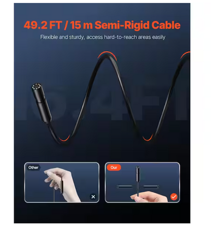 SVOPES 1920P HD Endoscope with 49.2 ft. Semi-Rigid Cable, 8 LEDs, 2X Zoom, IP67 Waterproof. Compatible with Android/iOS