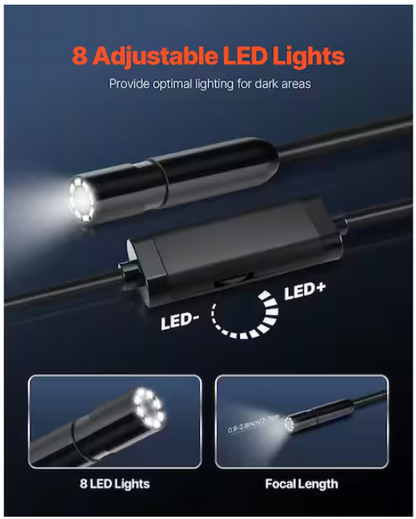 SVOPES 1920P HD Endoscope with 49.2 ft. Semi-Rigid Cable, 8 LEDs, 2X Zoom, IP67 Waterproof. Compatible with Android/iOS