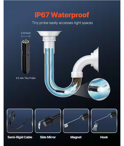 SVOPES 1920P HD Endoscope with 49.2 ft. Semi-Rigid Cable, 8 LEDs, 2X Zoom, IP67 Waterproof. Compatible with Android/iOS