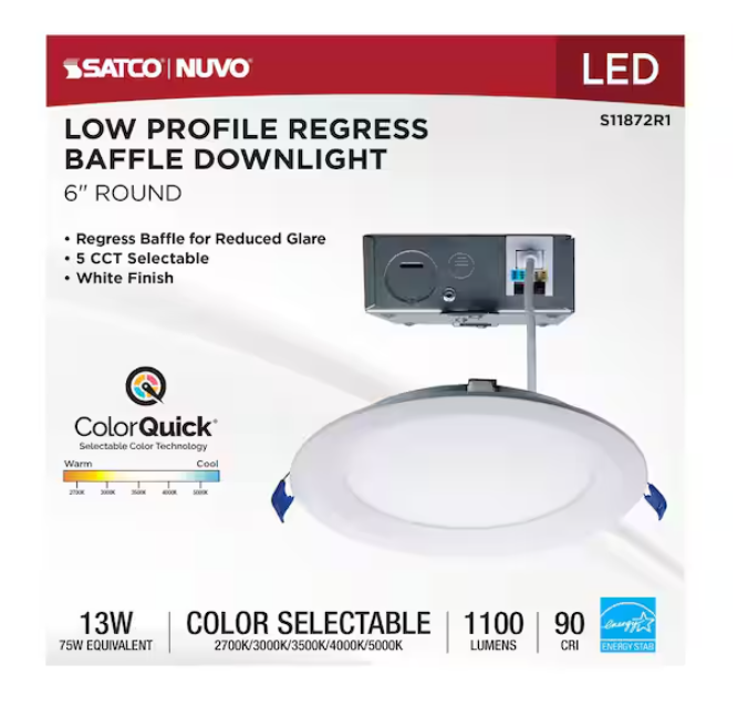 SATCO 6 in. Adjustable CCT Canless New Construction IC Rated Dimmable Indoor Round Integrated LED Recessed Light Trim