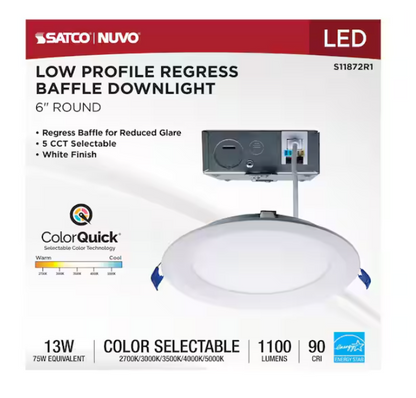 SATCO 6 in. Adjustable CCT Canless New Construction IC Rated Dimmable Indoor Round Integrated LED Recessed Light Trim