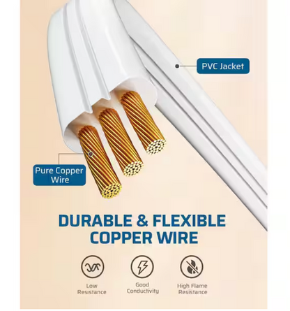 DEWENWILS 10ft. SPT-3,16 Awg /3Conductors Flat Power Cable, Indoor/Outdoor Extension Cord with 3Prong Ultra Thin Power Strip,White