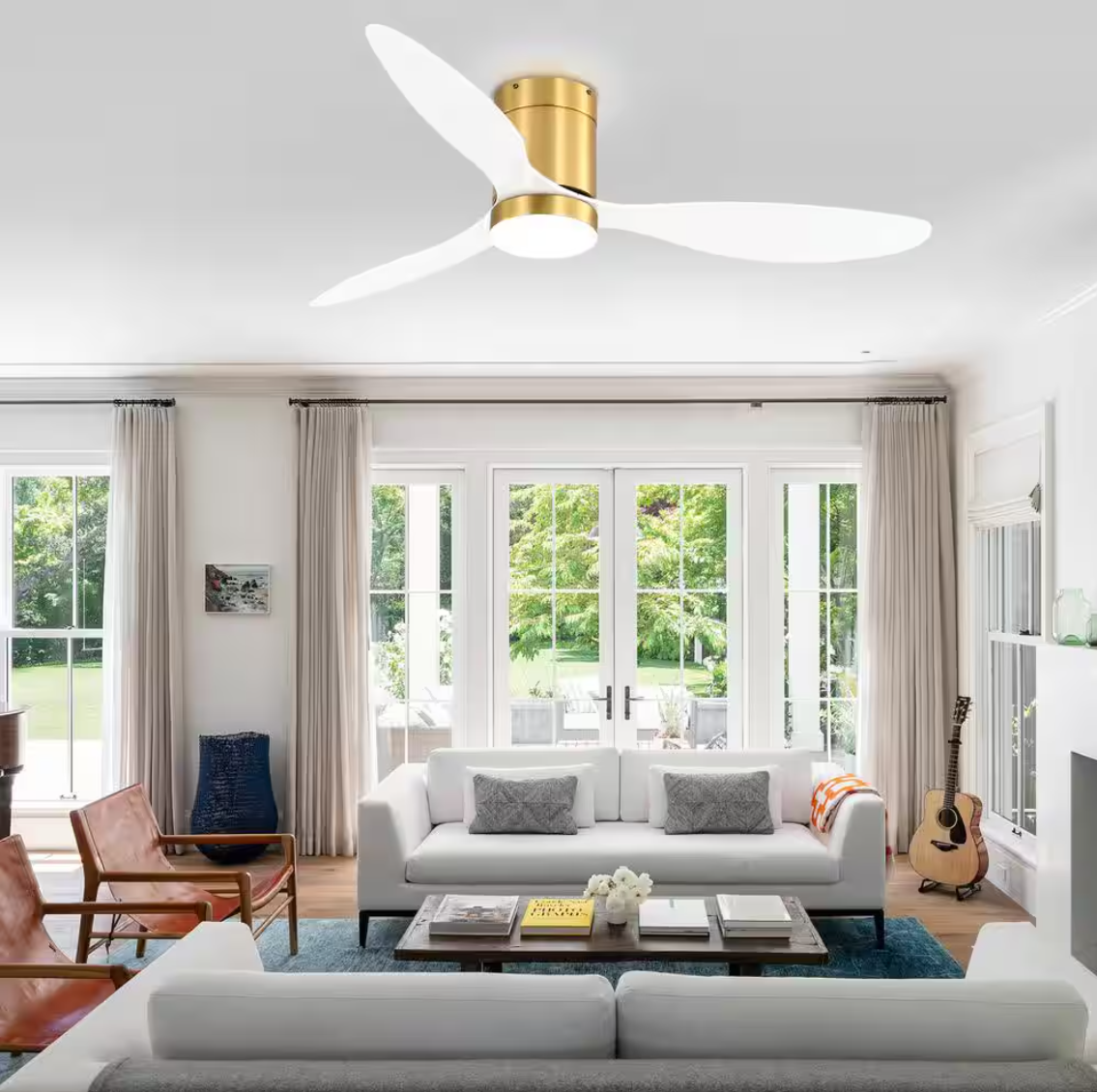 Sawyer II 52 in. Integrated LED Indoor Gold White-Blade Ceiling Fans with Light and Remote Control Included