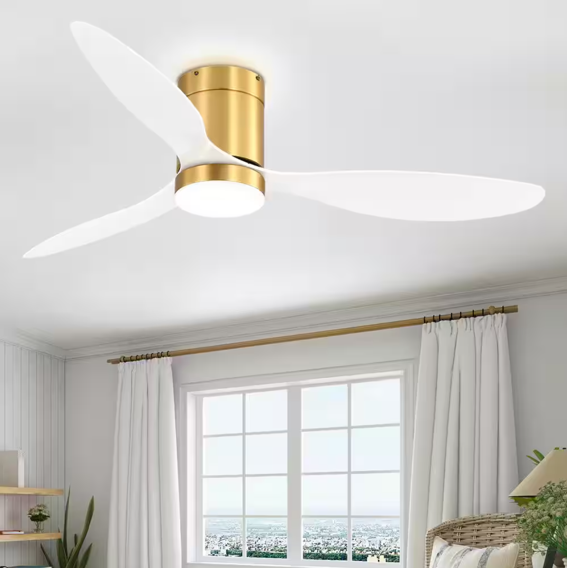 Sawyer II 52 in. Integrated LED Indoor Gold White-Blade Ceiling Fans with Light and Remote Control Included