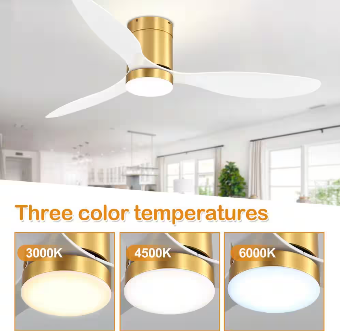 Sawyer II 52 in. Integrated LED Indoor Gold White-Blade Ceiling Fans with Light and Remote Control Included