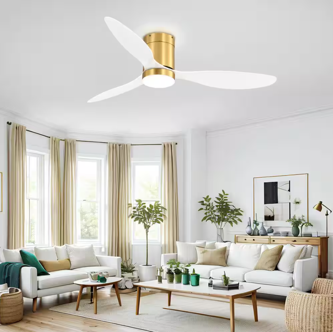 Sawyer II 52 in. Integrated LED Indoor Gold White-Blade Ceiling Fans with Light and Remote Control Included