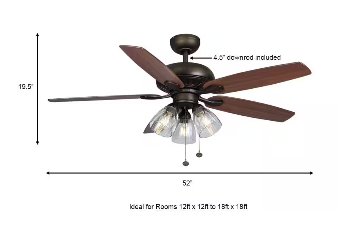 Rockport 52 in. Indoor LED Bronze Ceiling Fan with Light Kit, Downrod, and 5 Reversible Blades