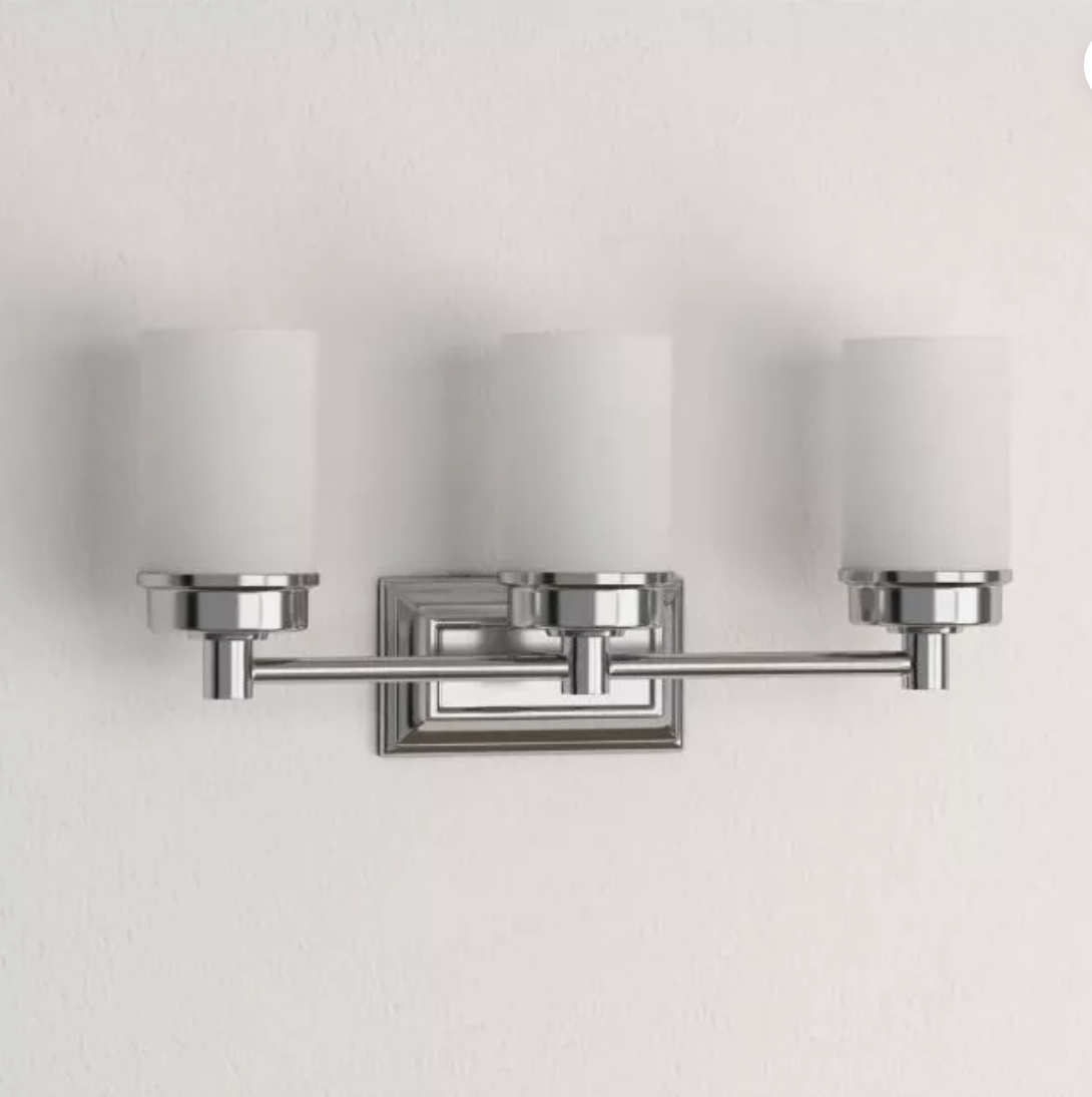 Hampton Bay Cade 20.25 in. 3-Light Brushed Nickel Bathroom Vanity Light Fixture with Frosted Glass Shades